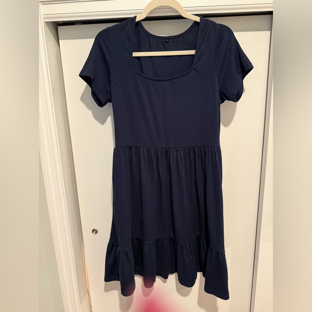 Navy Tiered Ruffle Work Dress Amazon Size Large UGC Business Casual